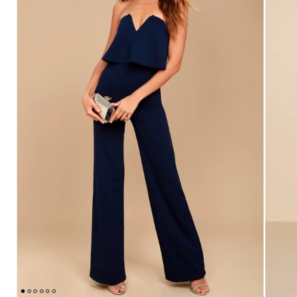 Power of Love Navy Blue Strapless Jumpsuit - Picture 1 of 8